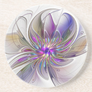 Energetic, Colourful Abstract Fractal Art Flower Coaster
