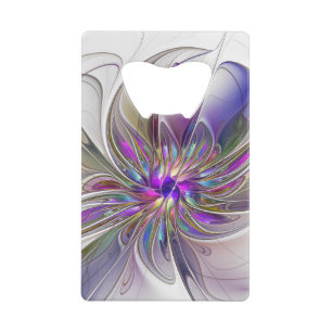Energetic, Colourful Abstract Fractal Art Flower Credit Card Bottle Opener