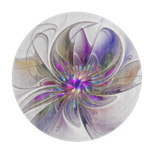 Energetic, Colourful Abstract Fractal Art Flower Cutting Board