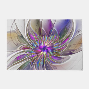 Energetic, Colourful Abstract Fractal Art Flower Doormat
