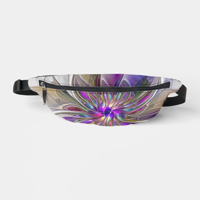 Energetic, Colourful Abstract Fractal Art Flower Fanny Pack (Front)