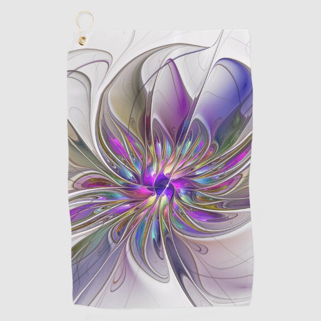Energetic, Colourful Abstract Fractal Art Flower Golf Towel (Front)
