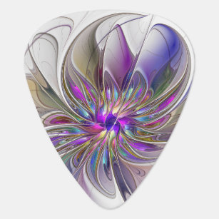 Energetic, Colourful Abstract Fractal Art Flower Guitar Pick