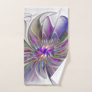 Energetic, Colourful Abstract Fractal Art Flower Hand Towel