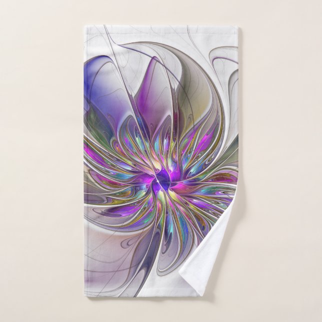 Energetic, Colourful Abstract Fractal Art Flower Hand Towel (Hand Towel)