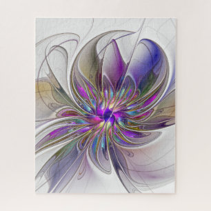 Energetic, Colourful Abstract Fractal Art Flower Jigsaw Puzzle