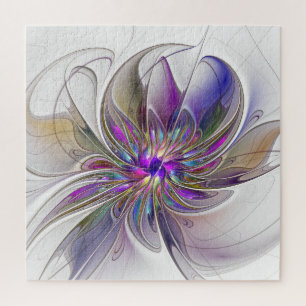 Energetic, Colourful Abstract Fractal Art Flower Jigsaw Puzzle
