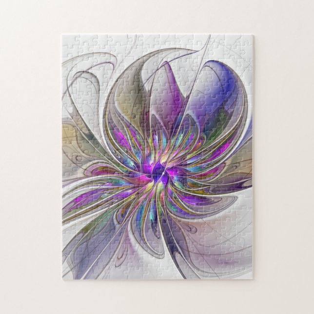 Energetic, Colourful Abstract Fractal Art Flower Jigsaw Puzzle (Vertical)