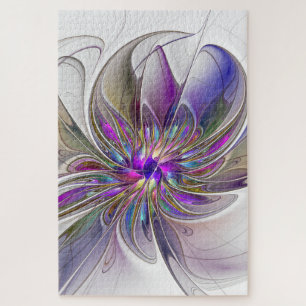 Energetic, Colourful Abstract Fractal Art Flower Jigsaw Puzzle