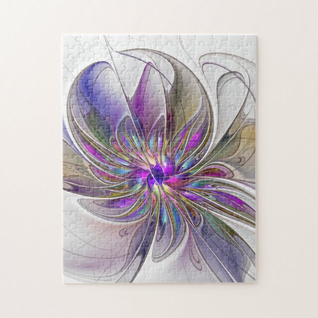 Energetic, Colourful Abstract Fractal Art Flower Jigsaw Puzzle (Vertical)