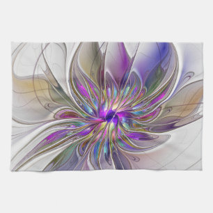 Energetic, Colourful Abstract Fractal Art Flower Kitchen Towel