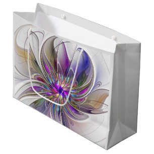 Energetic, Colourful Abstract Fractal Art Flower Large Gift Bag