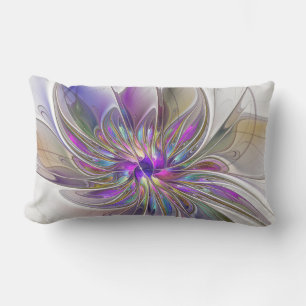 Energetic, Colourful Abstract Fractal Art Flower Lumbar Pillow
