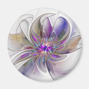 Energetic, Colourful Abstract Fractal Art Flower Magnet