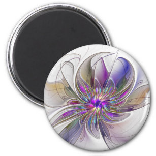 Energetic, Colourful Abstract Fractal Art Flower Magnet