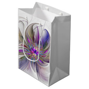 Energetic, Colourful Abstract Fractal Art Flower Medium Gift Bag