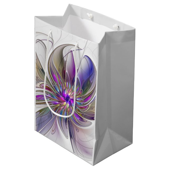 Energetic, Colourful Abstract Fractal Art Flower Medium Gift Bag (Front Angled)
