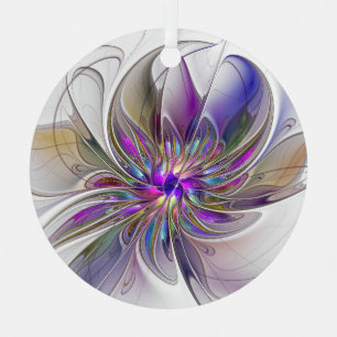 Energetic, Colourful Abstract Fractal Art Flower Metal Ornament