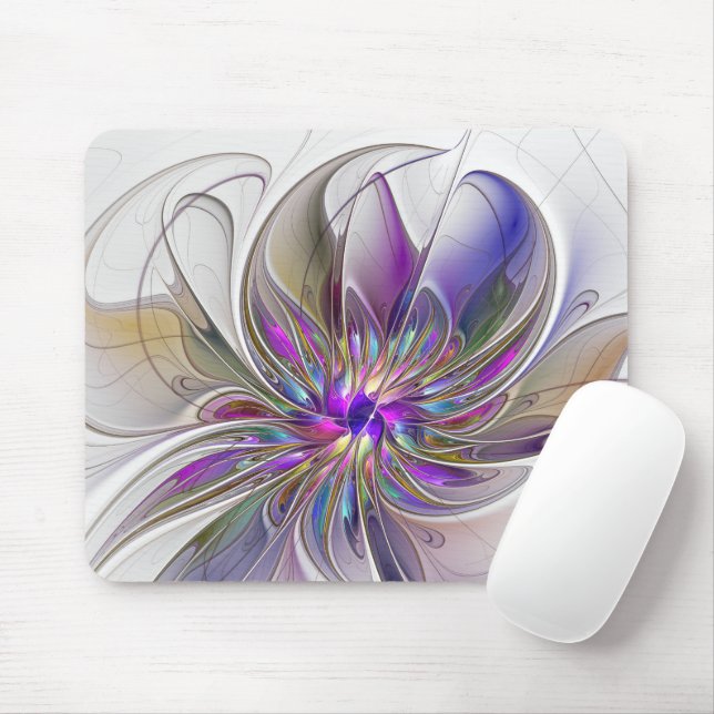 Energetic, Colourful Abstract Fractal Art Flower Mouse Pad (With Mouse)