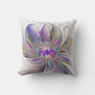 Energetic, Colourful Abstract Fractal Art Flower Outdoor Pillow