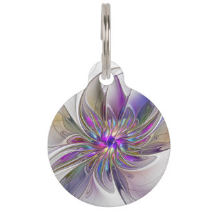 Energetic, Colourful Abstract Fractal Art Flower Pet Tag