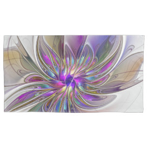 Energetic, Colourful Abstract Fractal Art Flower Pillowcase
