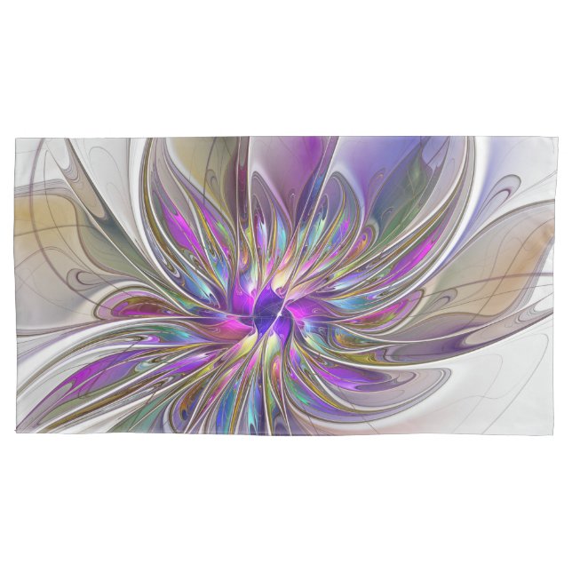 Energetic, Colourful Abstract Fractal Art Flower Pillowcase (Front)
