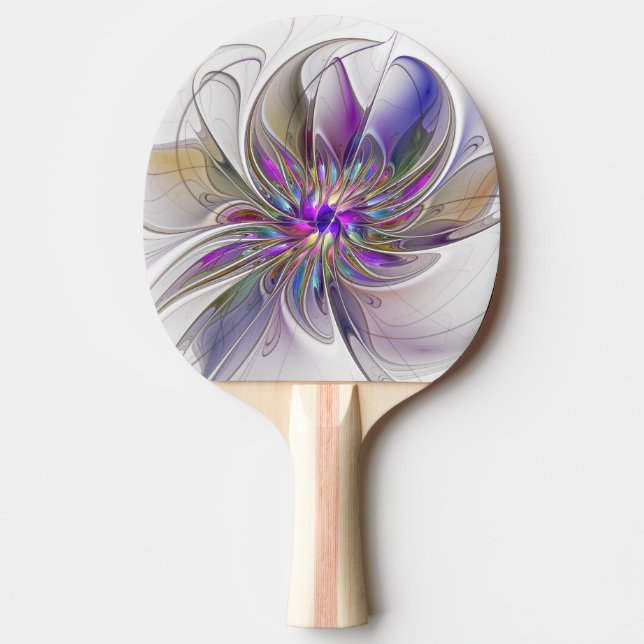 Energetic, Colourful Abstract Fractal Art Flower Ping Pong Paddle (Front)