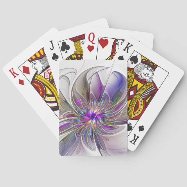 Energetic, Colourful Abstract Fractal Art Flower Playing Cards (Back)