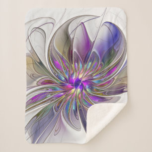 Energetic, Colourful Abstract Fractal Art Flower Sherpa Blanket