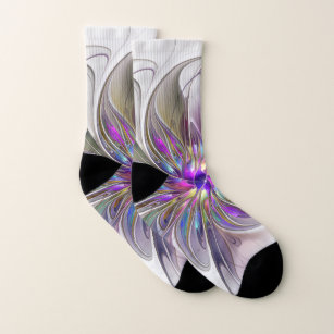 Energetic, Colourful Abstract Fractal Art Flower Socks