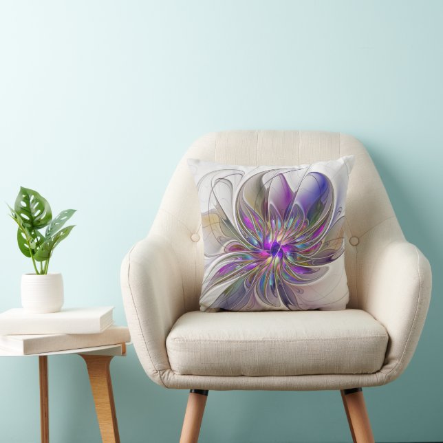 Energetic, Colourful Abstract Fractal Art Flower Throw Pillow (Chair)