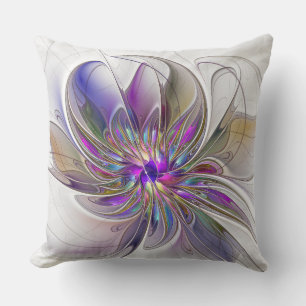 Energetic, Colourful Abstract Fractal Art Flower Throw Pillow