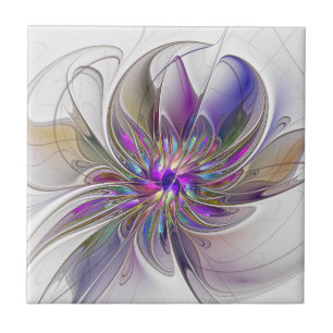 Energetic, Colourful Abstract Fractal Art Flower Tile