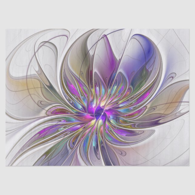 Energetic, Colourful Abstract Fractal Art Flower Tissue Paper (Front)