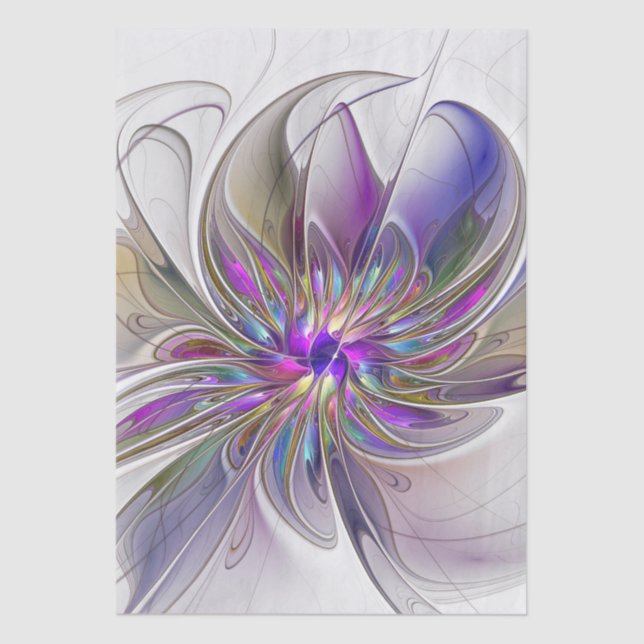 Energetic, Colourful Abstract Fractal Art Flower Tissue Paper (Front)
