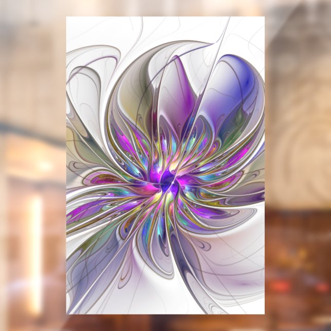 Energetic, Colourful Abstract Fractal Art Flower Window Cling (Sheet 2)