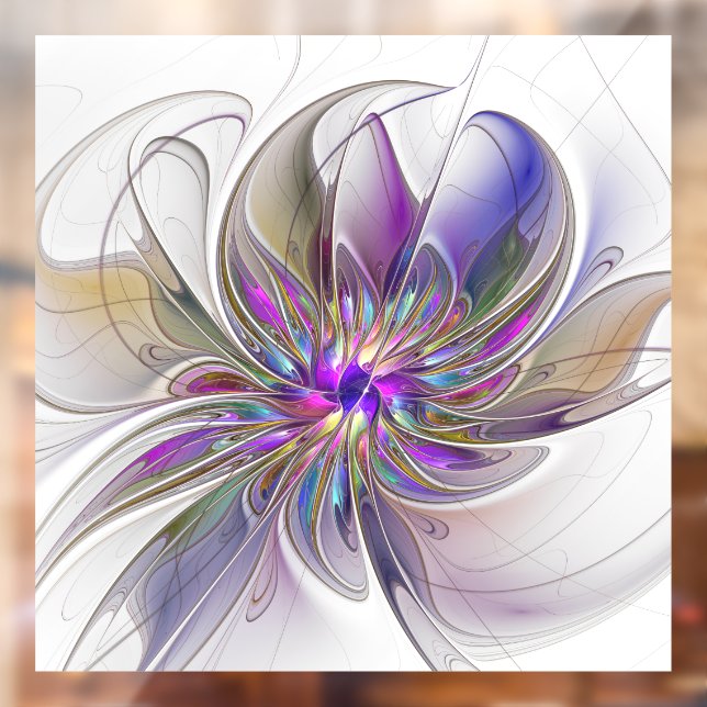 Energetic, Colourful Abstract Fractal Art Flower Window Cling (Sheet 2)