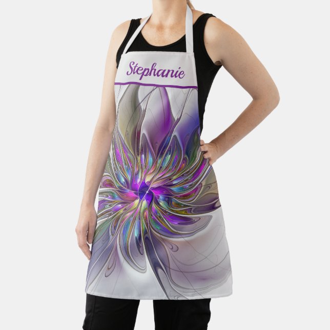 Energetic, Colourful Abstract Fractal Flower Name Apron (Insitu)