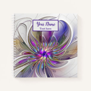 Energetic, Colourful Abstract Fractal Flower Name Notebook