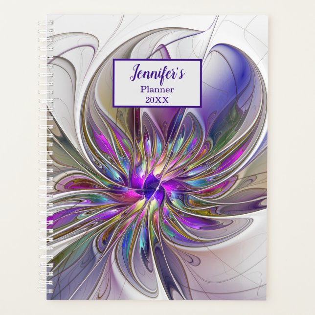 Energetic, Colourful Abstract Fractal Flower Name Planner (Front)