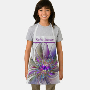 Energetic, Colourful Abstract Fractal Flower Text Apron