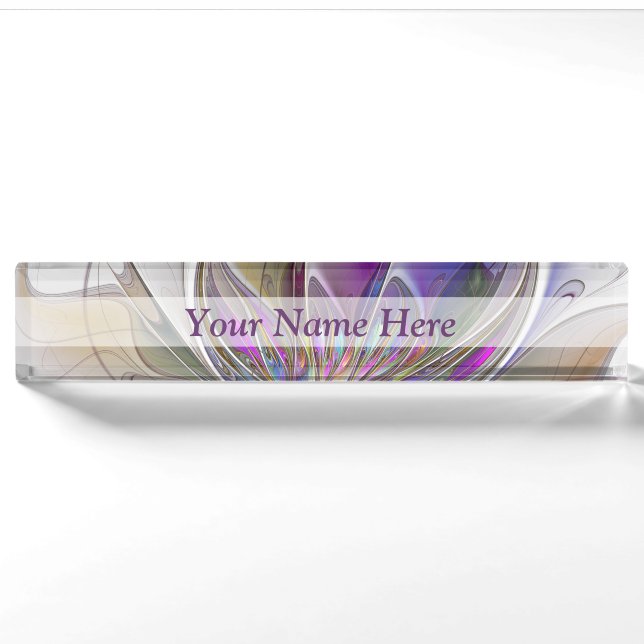 Energetic, Colourful Abstract Fractal Flower Title Nameplate (Front)