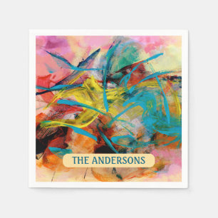 Energetic Colourful Abstract Painting, Name Napkin