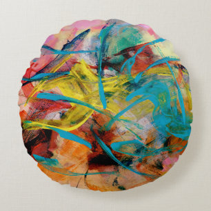Energetic Colourful Abstract Painting Round Pillow