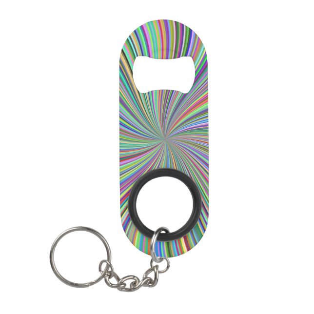 Energetic Colourful Ribbon Sunburst Keychain Bottle Opener (Front)