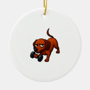 Energetic dachshund dumbbell comic motivation ceramic ornament