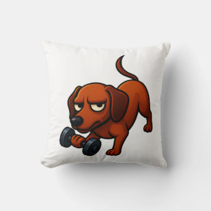 Energetic dachshund dumbbell comic motivation throw pillow