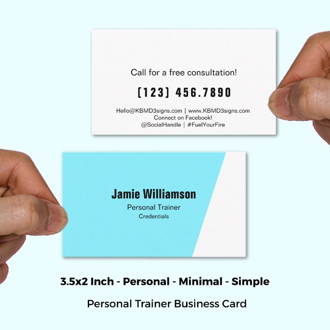 Energetic Electric Blue Personal Trainer Business Card (3.5x2 Inch, Energetic Electric Blue Personal Trainer Business Card)