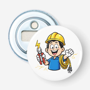 Energetic Electrician Mascot Lightning Cartoon Art Bottle Opener